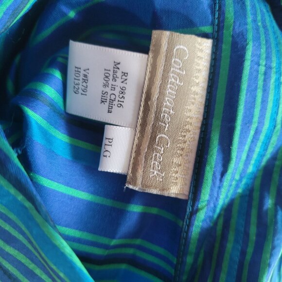 Coldwater Creek Womens Blue & Green Striped 100% Silk Long Sleeve Button-Up Shir - Picture 3 of 4